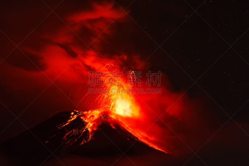 通古拉瓦火山,夜晚,鲍诺什,南美,机敏,安地斯山脉,喉咙,水平画幅,熔岩,暴力