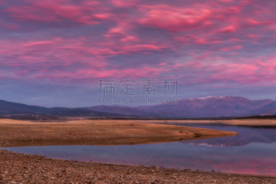 天空,水平画幅,雪,无人,火山地形,当地著名景点,曙暮光,水库,户外,湖
