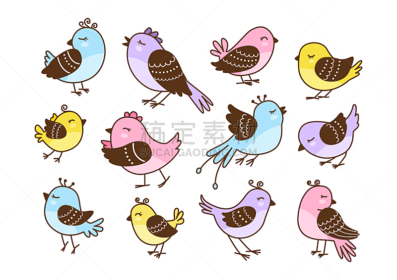 可爱的,鸟类,白色,数字12,分离着色,自然,水平画幅,无人,蓝色,绘画插图