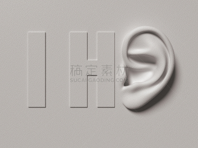 英文字母i,耳屏,隔音的,耳垂,肺叶,人的耳朵,白灰泥,留白,水平画幅,噪声