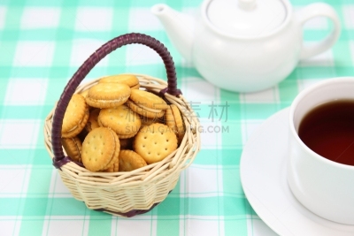 茶树,饼干,留白,水平画幅,绿色,无人,茶杯,工间休息,奶油,篮子