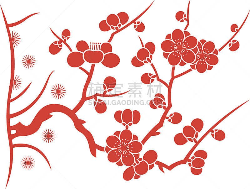 梅花,桃花,桃树,五个物体,美,艺术,樱花,樱桃,无人,绘画插图