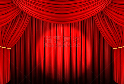 red curtain of stage with spot light , 3d Illustration
