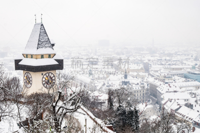 格拉茨,雪,著名景点,城市,山,传统,寒冷,世界遗产,奥地利,小路