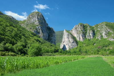 田地,悬崖,栽培植物,天空,水平画幅,无人,皮罗特,早晨,岩层,夏天