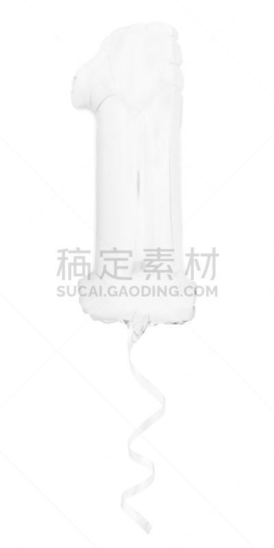 一个物体,白色,气球,充气品,缎带,分离着色,数字1,背景分离,风,玩具