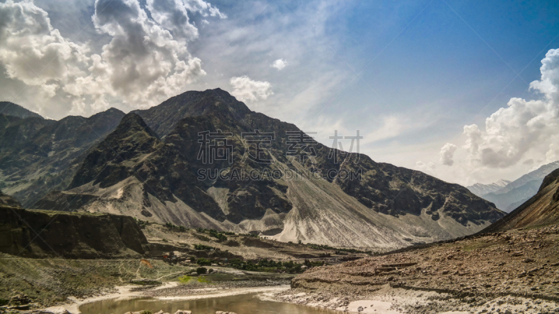 巴基斯坦,山谷,喀喇昆仑山,风景,西北印度河,水,天空,美,水平画幅,山