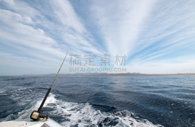 钓竿,黎明,风景,圣路卢卡斯,墨西哥,太平洋,下加利福尼亚州,拖捞船,侧面视角,水