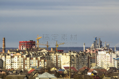 乌克兰,城市,建筑外部,高大的,航拍视角,办公室,天空,美,水平画幅,无人