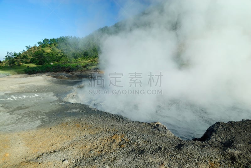 硫磺,吸烟问题,池塘,硫酸,火山湖,正面视角,天空,水平画幅,无人,火山地形