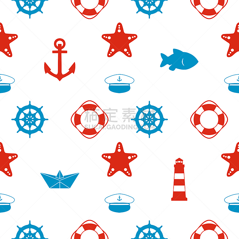 船,四方连续纹样,鱼类,纸,红色,计算机图标,锚,蓝色,白色背景,帆船
