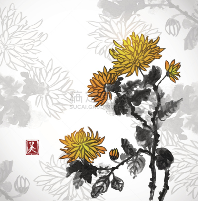 菊花,烟灰墨,水墨画,欧元符号,传统,围棋,东方人,忏悔室,花