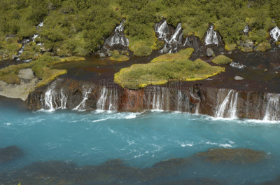 hraunfossar,水,水平画幅,瀑布,巨大的,野外动物,冰岛国,植物,泡泡,山