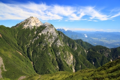 甲斐驹岳山,日本阿尔卑斯山脉,天空,里山,水平画幅,林区,长野县,无人,纯净,夏天