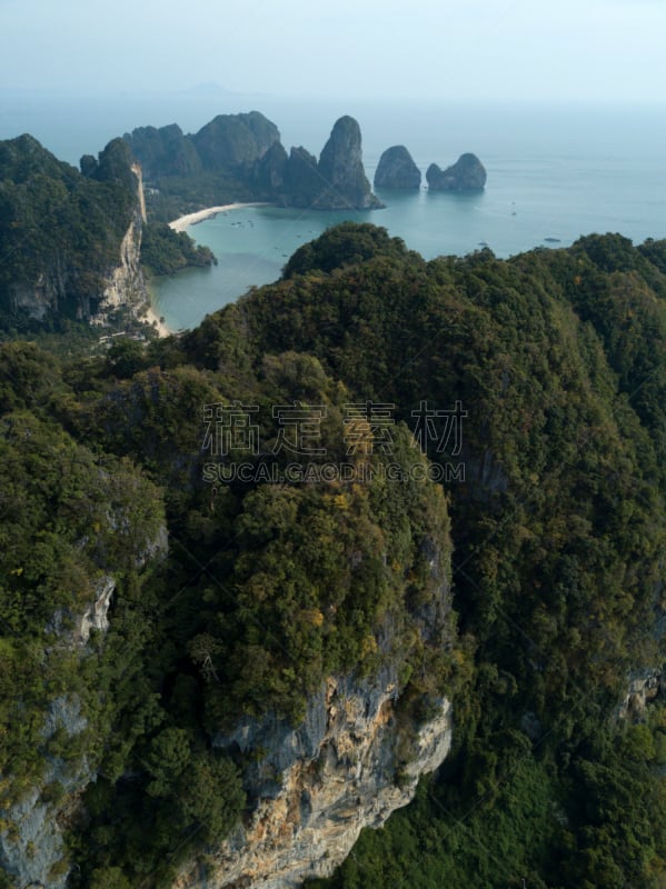 泰国,莱雷海滩,甲米省,海滩,航拍视角,热带气候,石灰石,船,著名景点,无人机