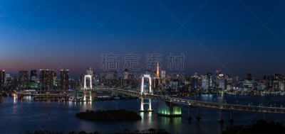 黄昏,彩虹拱,东京塔,横滨,天空,水平画幅,无人,蓝色,全景,城市天际线