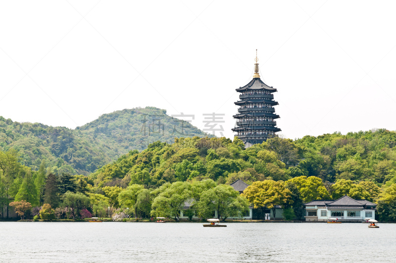 西湖,杭州,雷峰宝塔,水,天空,休闲活动,旅行者,湖,都市风景,建筑业