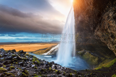 瀑布,冰岛国,seljalandsfoss waterfall,自然美,水,天空,美,水平画幅,无人,职权