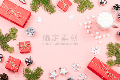 棉花软糖,热饮,照明设备,红色,粉色,枝,背景,杉树,装饰