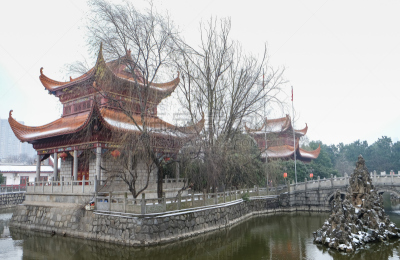 寺庙,佛,远古的,长沙,湖南省,走廊,鼓楼,天空,禅宗,荷花