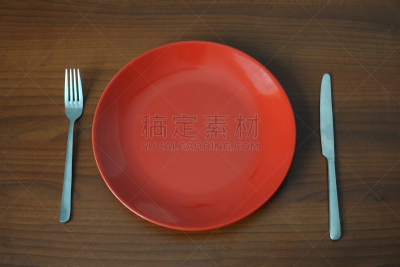 桌子,空板,水平画幅,无人,餐刀,盘子,红色,空的,静物