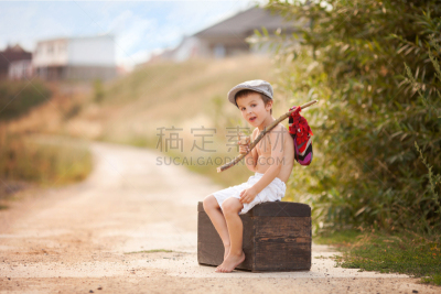 古老的,可爱的,手提箱,男孩,巨大的,软帽,夏天,男性,面包,兄弟