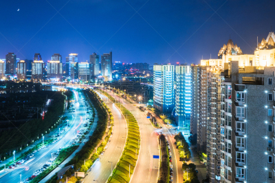 高视角,夜晚,都市风景,郑州,天空,水平画幅,无人,交通,户外,商业金融和工业