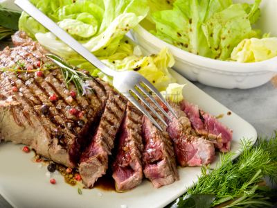 陈醋,沙拉,牛排,格子烤肉,水平画幅,胡椒,餐刀,膳食,醋,肉