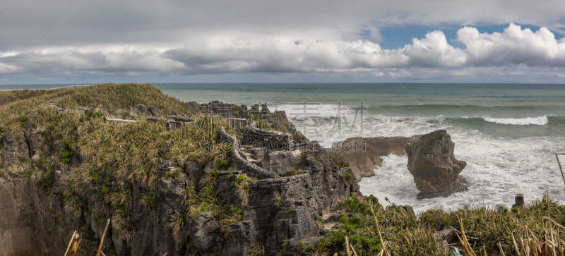 呼吸孔,新西兰,薄饼岩,punakaiki,帕帕罗瓦国家公园,自然,全景,图像,薄烤饼,海洋