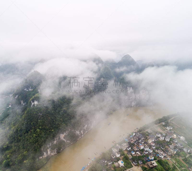 云景,山,农场,航拍视角,在上面,阳朔县,桂林山水,兴平,阳朔,桂林