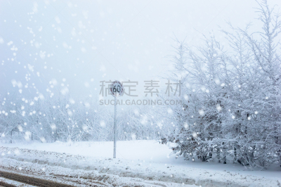 大风雪,限速标志,冬天,冻结的,背景,寒冷,交通,环境,霜