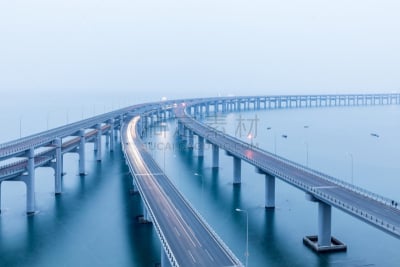 大连,海湾大桥,水,天空,公园,水平画幅,无人,巨大的,辽宁省,交通