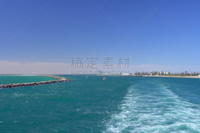 阿德莱德市,背面视角,限制航道航标,自然,水,留白,水平画幅,绿色,无人,海港