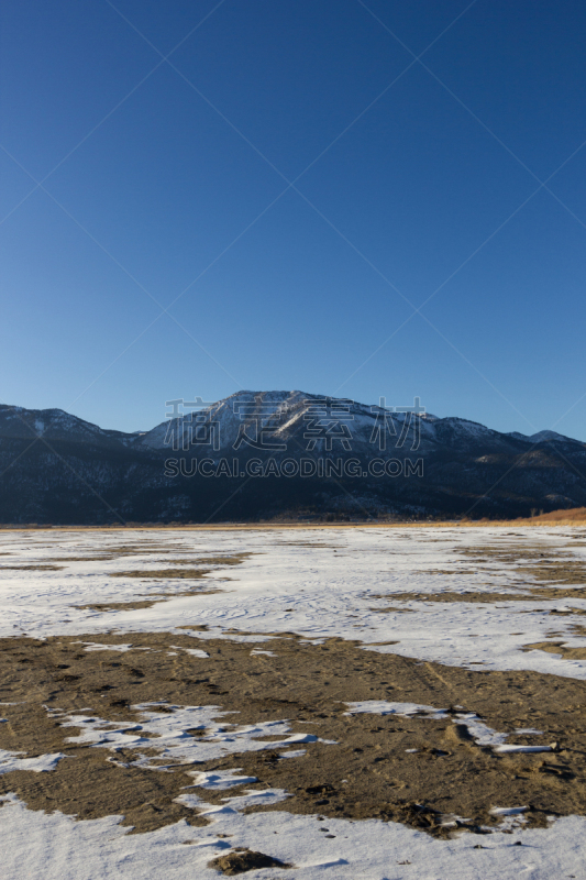 湖床,小雪,华秀湖,垂直画幅,脚印,雪,无人,泥土,户外,干的