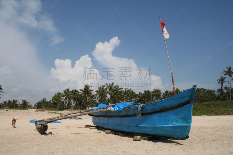 传统,果阿,拖捞船,自然,海滩,水平画幅,无人,蓝色,云,户外