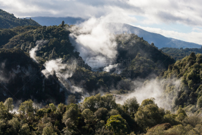 罗托鲁阿,山谷,温泉,Waimangu Thermal Park,水平画幅,山,无人,户外,火山,新西兰