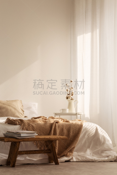 吧椅,床,植物,木制,白色,室内,毯子,卧室,前面,摄影