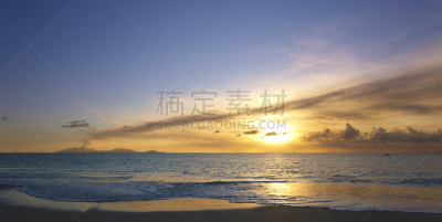 全景,火山,河岸,英属蒙塞拉特岛,安提瓜,色彩饱和,海景,户外,爆发,日落