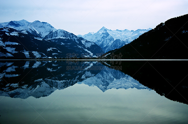 阿尔卑斯山脉,湖,寒冷,水平画幅,冬天,山,无人,户外,摄影