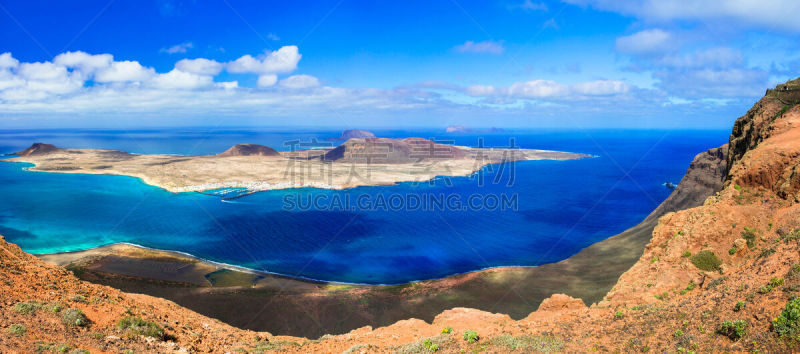 兰萨罗特岛,全景,风景,里约热内卢,看风景,加那利群岛,la graciosa,比那尔德里奥,火山岩,火山地形
