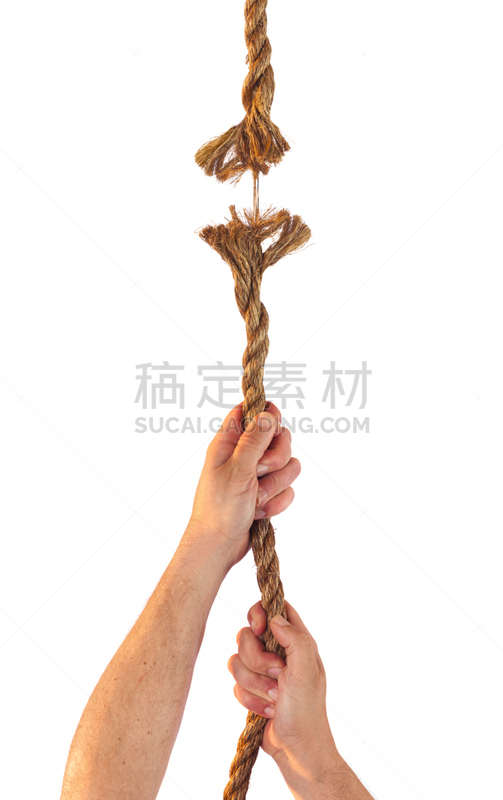 绳子,白色背景,拿着,背景分离,虚弱,垂直画幅,结束,握紧,摄影