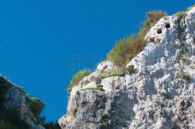天空,沟壑,水平画幅,无人,石头,白色,考古学,植物,著名景点,坟墓