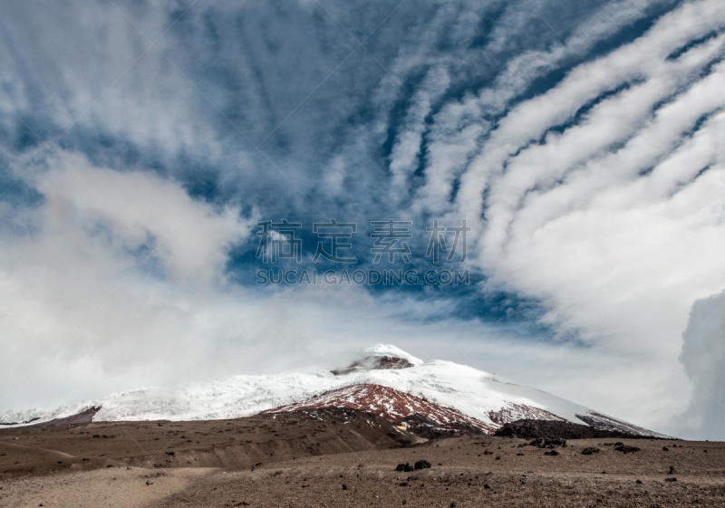 科多巴克西火山,厄瓜多尔,高原,在上面,风,水平画幅,山,雪,无人,火山地形