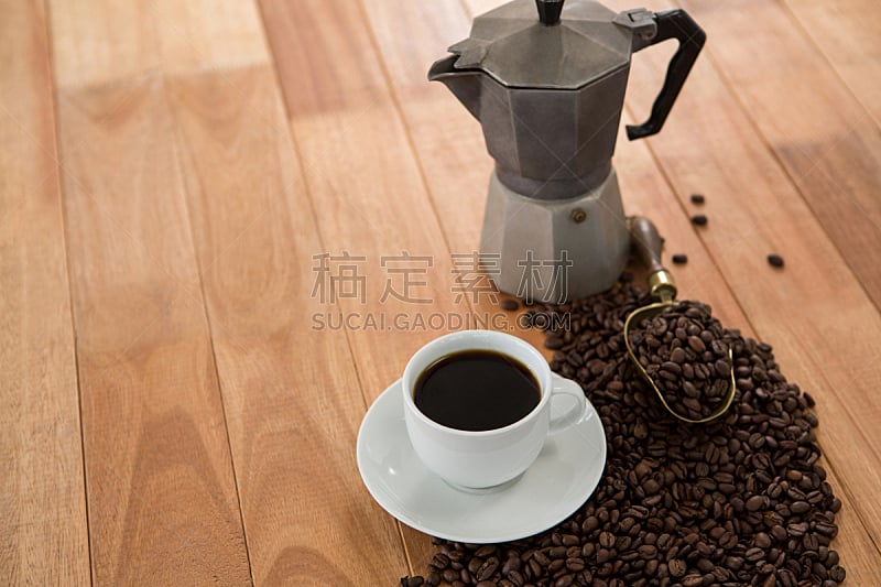咖啡,铲子,蒸锅,黑咖啡,烤咖啡豆,褐色,芳香的,水平画幅,无人,茶碟