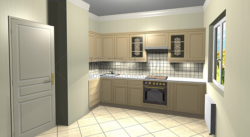米色,厨房,简单,极简构图,抽油烟机,厨房水槽,窗户,住宅房间,灰色,水平画幅