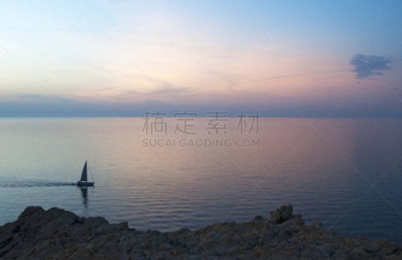 岩石,岛,科西嘉,有帆船,地中海,红色,海岸线,航海,日落,关闭