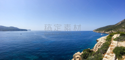 全景,海洋,马略卡,水平画幅,无人,海港,夏天,巴利阿里群岛,户外,齿状山脊