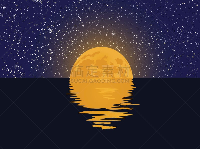 水,星系,天空,灵性,夜晚,月亮,绘画插图,湖,明亮,充满的