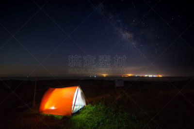 埃萨提岛,银河系,帐篷,探险家,天空,星系,水平画幅,沙子,夜晚,星云