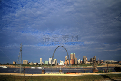 城市天际线,圣路易斯拱门,密苏里,圣路易斯城,美国,旅游目的地,水平画幅,建筑,无人,拱门